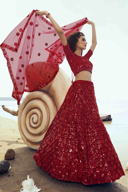 Red Soft Net Embroidery Lehenga Choli NCLC10810506