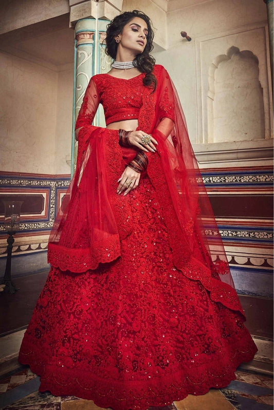 Red Soft Net Sequins Lehenga Choli NCLC10810543