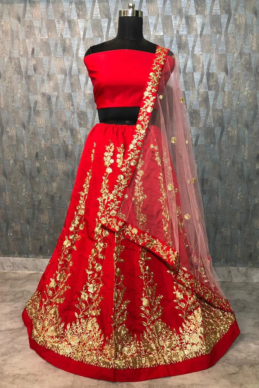 Red Taffeta Silk Lehenga Choli NCLC10210104