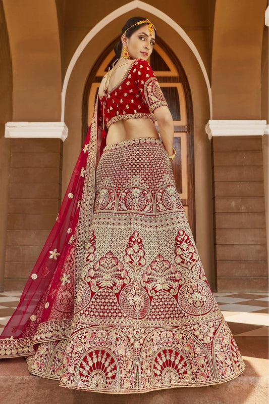 Red Velvet Hand Bridal Lehenga Choli NCLC10810466
