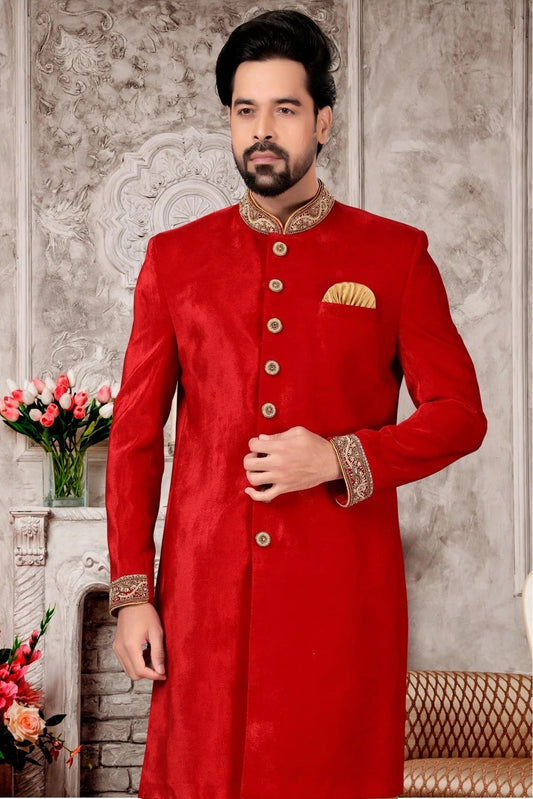 Red Velvet Sherwani NCSH10410403