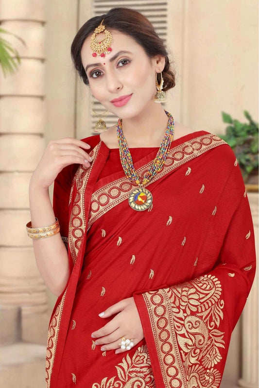 Red Vichitra Silk Designer Saree NCSD11210726