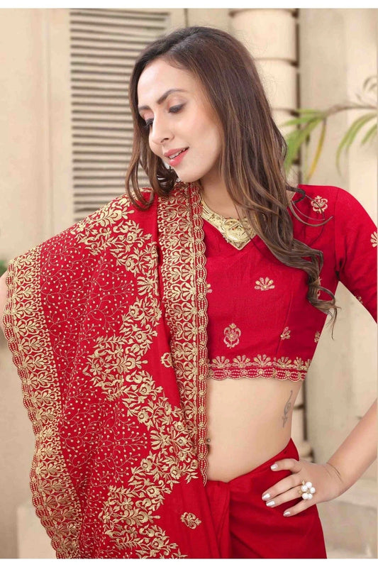 Red Vichitra Silk Embroidery Saree NCSD11210732