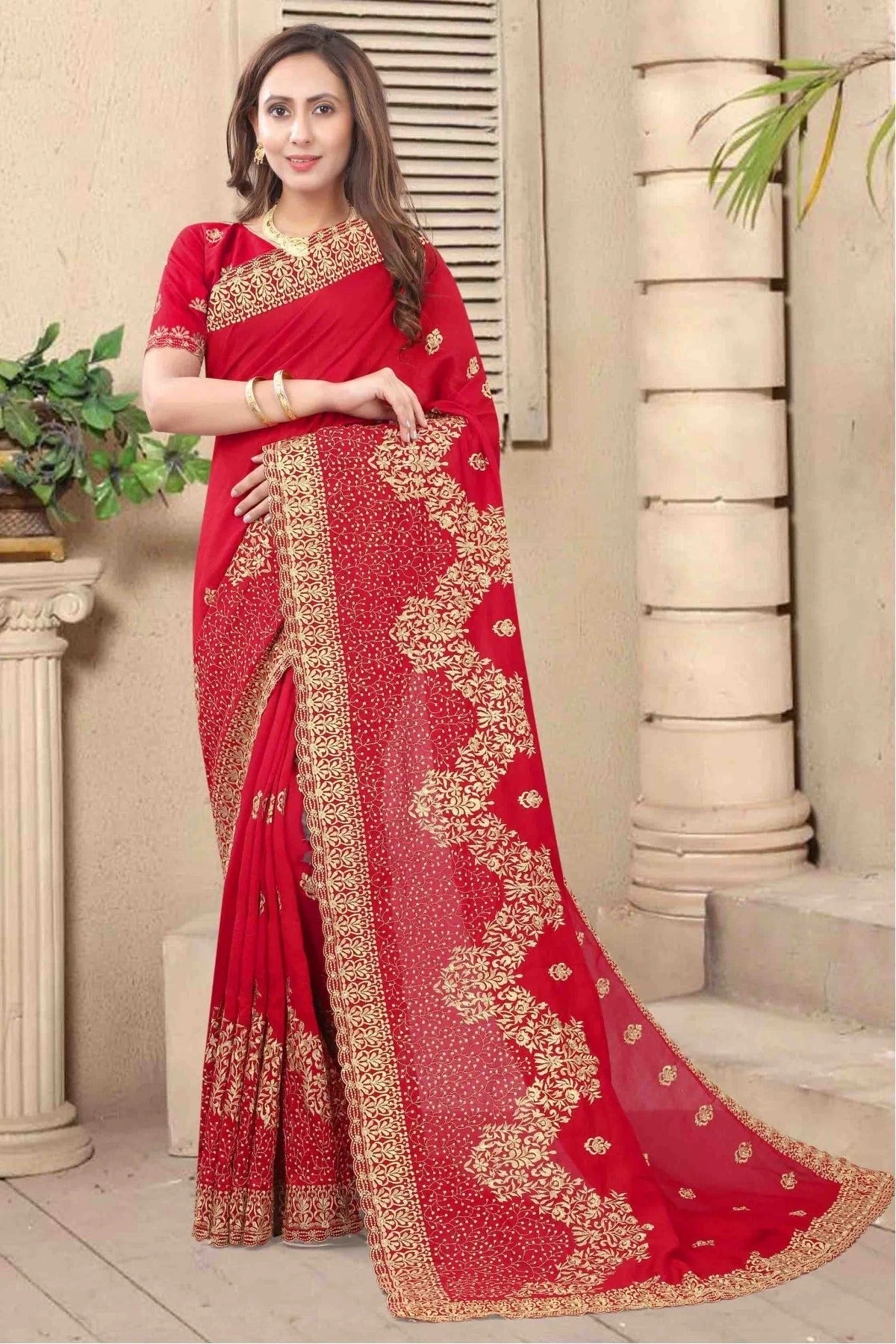 Red Vichitra Silk Embroidery Saree NCSD11210732