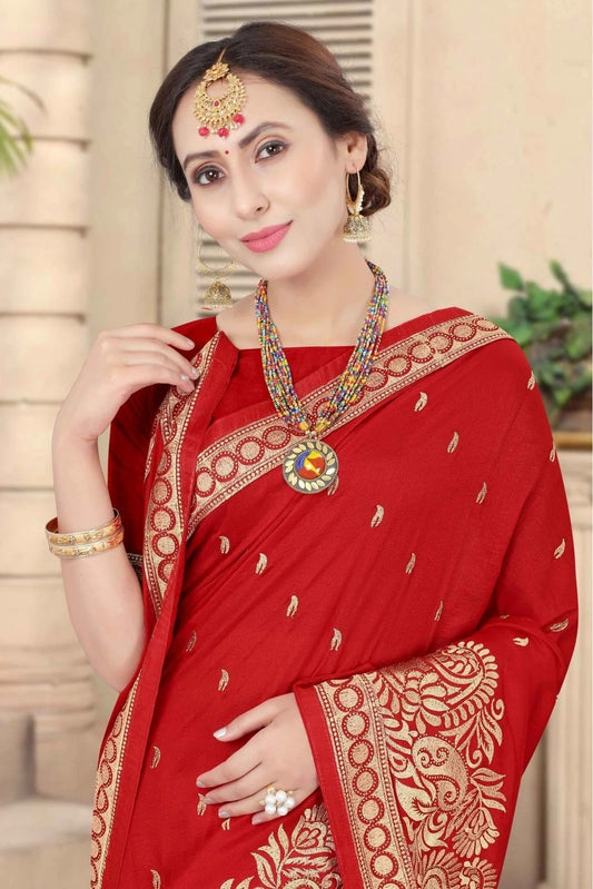 Red Vichitra Silk Embroidery Saree NCSD11210866