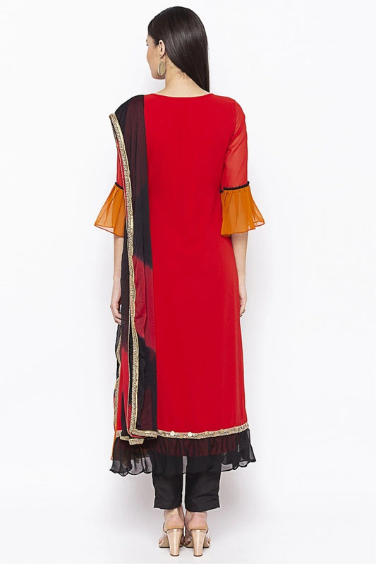 Red and Mustard Plus Size Georgette Embroidery Pant Style Suit NCSS10710628