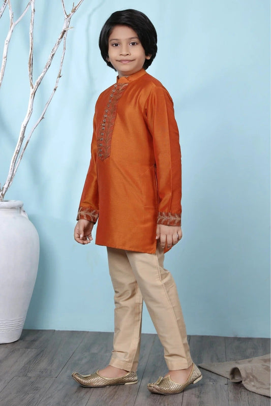 Rust Cotton Silk Kurta Pajama NCBW10710673