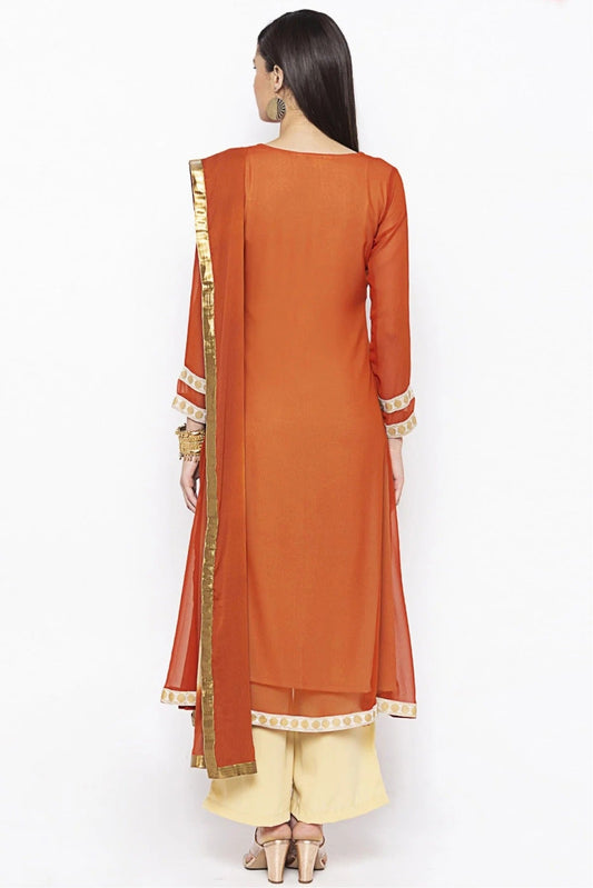 Rust Plus Size Georgette Embroidery Palazzo Pant Suit NCSS10710621