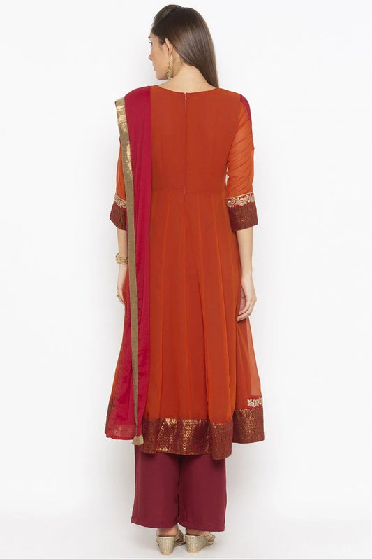 Rust Plus Size Stitched Georgette Embroidery Palazzo Pant Suit NCSS10710567