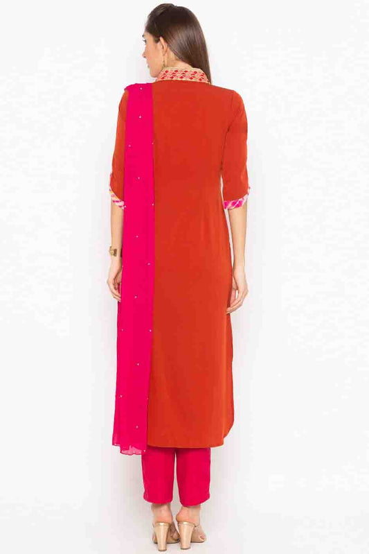 Rust Plus Size Stitched Georgette Embroidery Pant Style Suit NCSS10710512