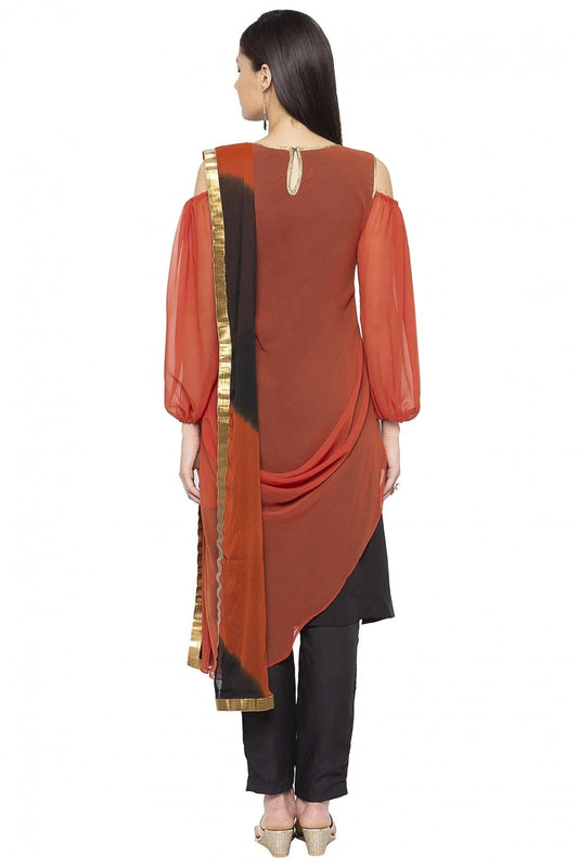 Rust Plus Size Stitched Georgette Embroidery Pant Style Suit NCSS10710577