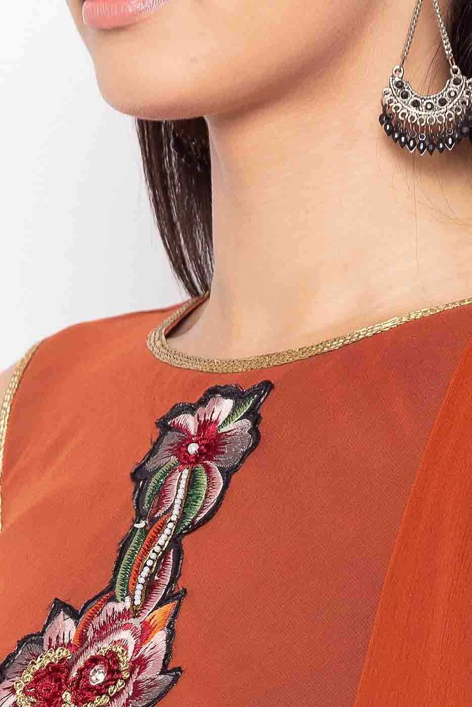 Rust Plus Size Stitched Georgette Embroidery Pant Style Suit NCSS10710577