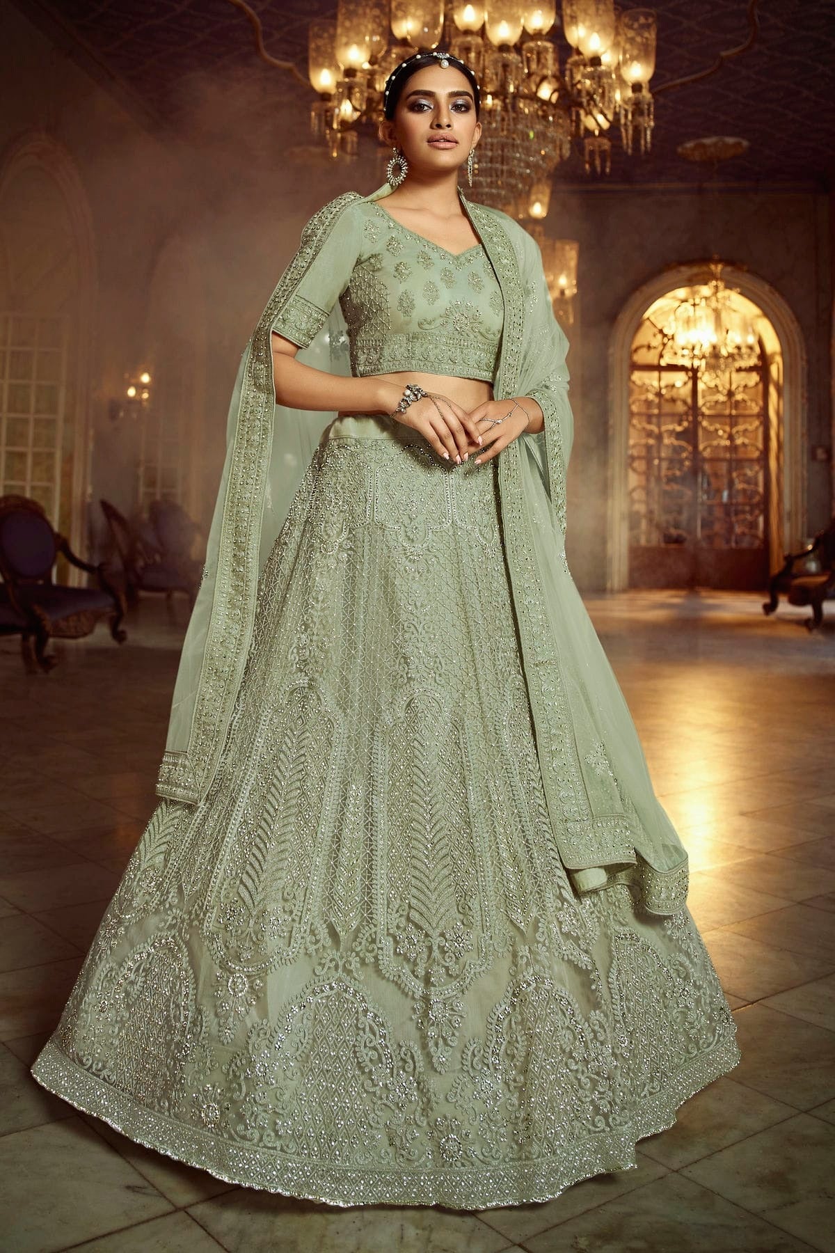 Sea Green Embroidery Soft Net Lehenga Choli NCLD10810211