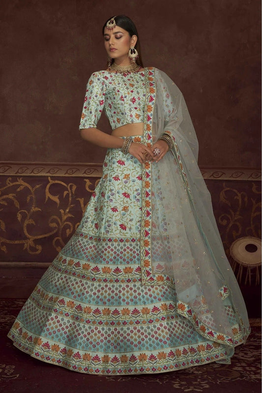 Sky Blue Art Silk Embroidery Lehenga Choli NCLC11510162