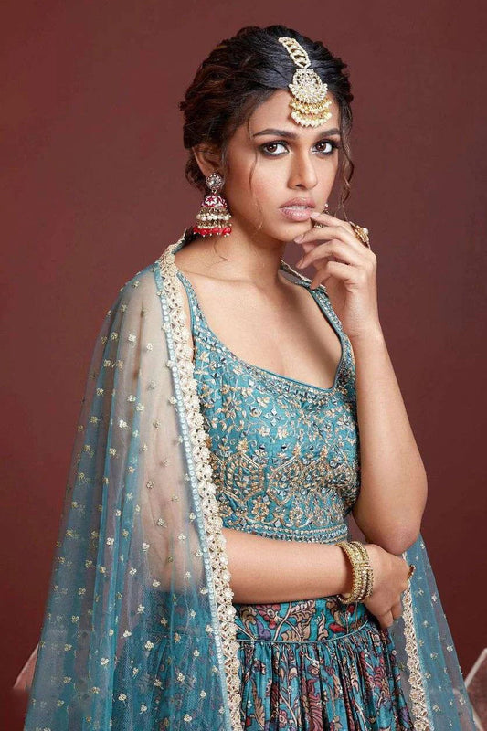 Sky Blue Chinnon Silk Designer Lehenga Choli NCLC10110382