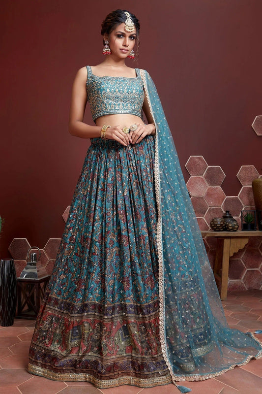 Sky Blue Chinnon Silk Designer Lehenga Choli NCLC10110382