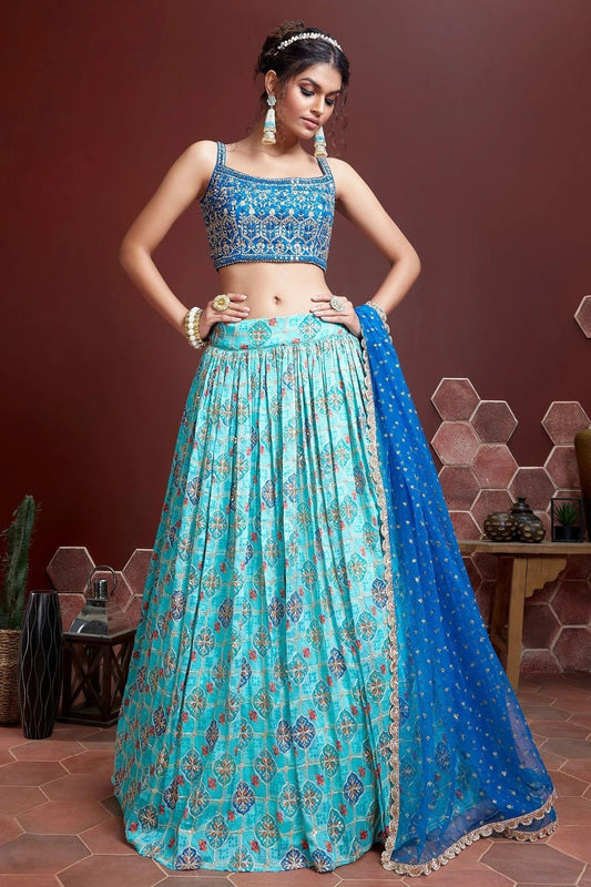 Sky Blue Chinnon Silk Designer Lehenga Choli NCLC10110385
