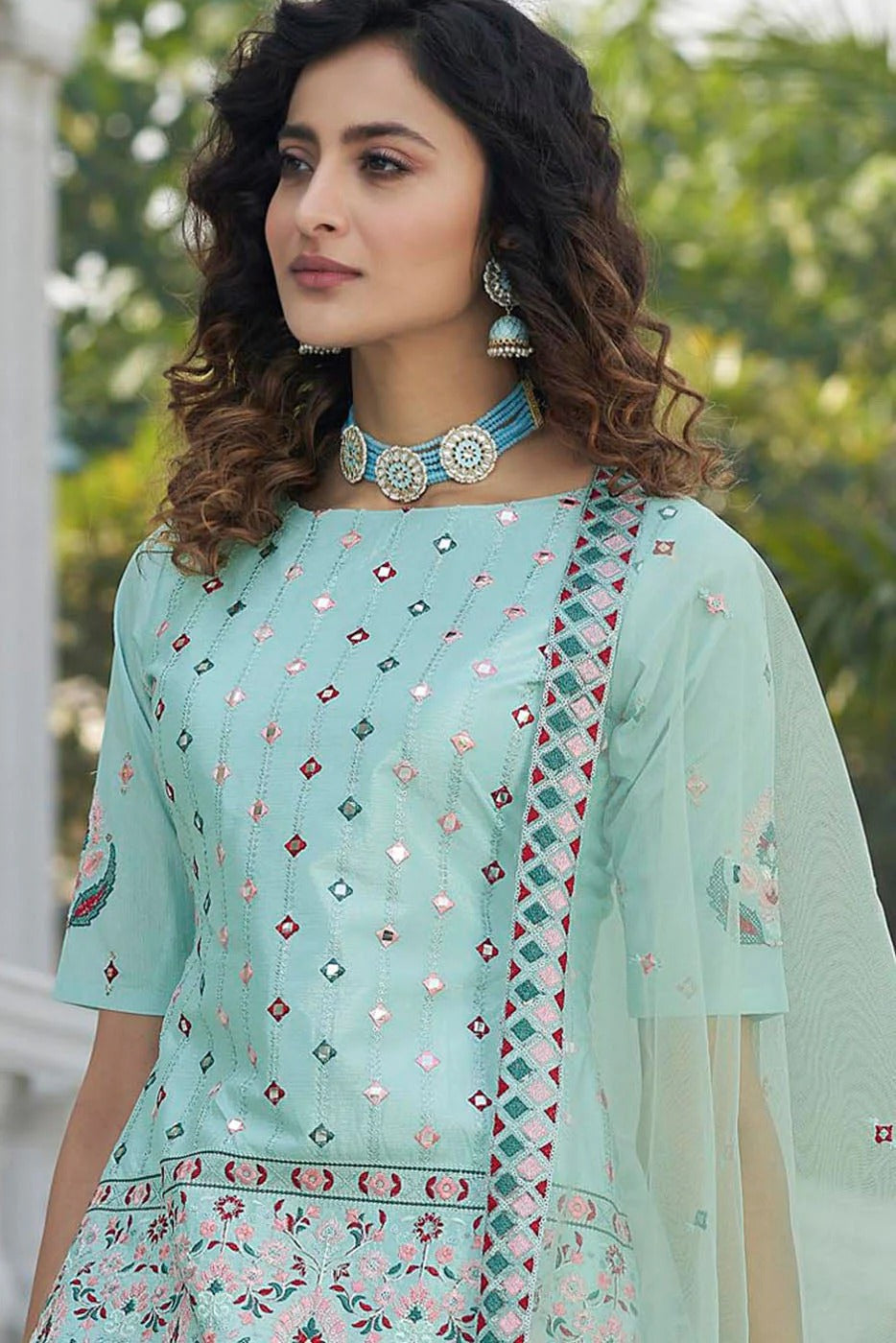 Sky Blue Chinon Chiffon Embroidery Lehenga Suit NCSM11510125