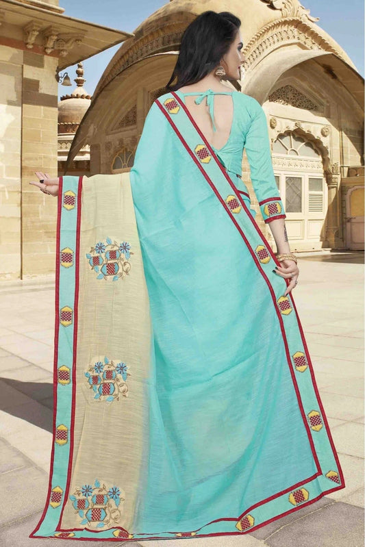 Sky Blue Cotton Designer Saree NCSD11210659