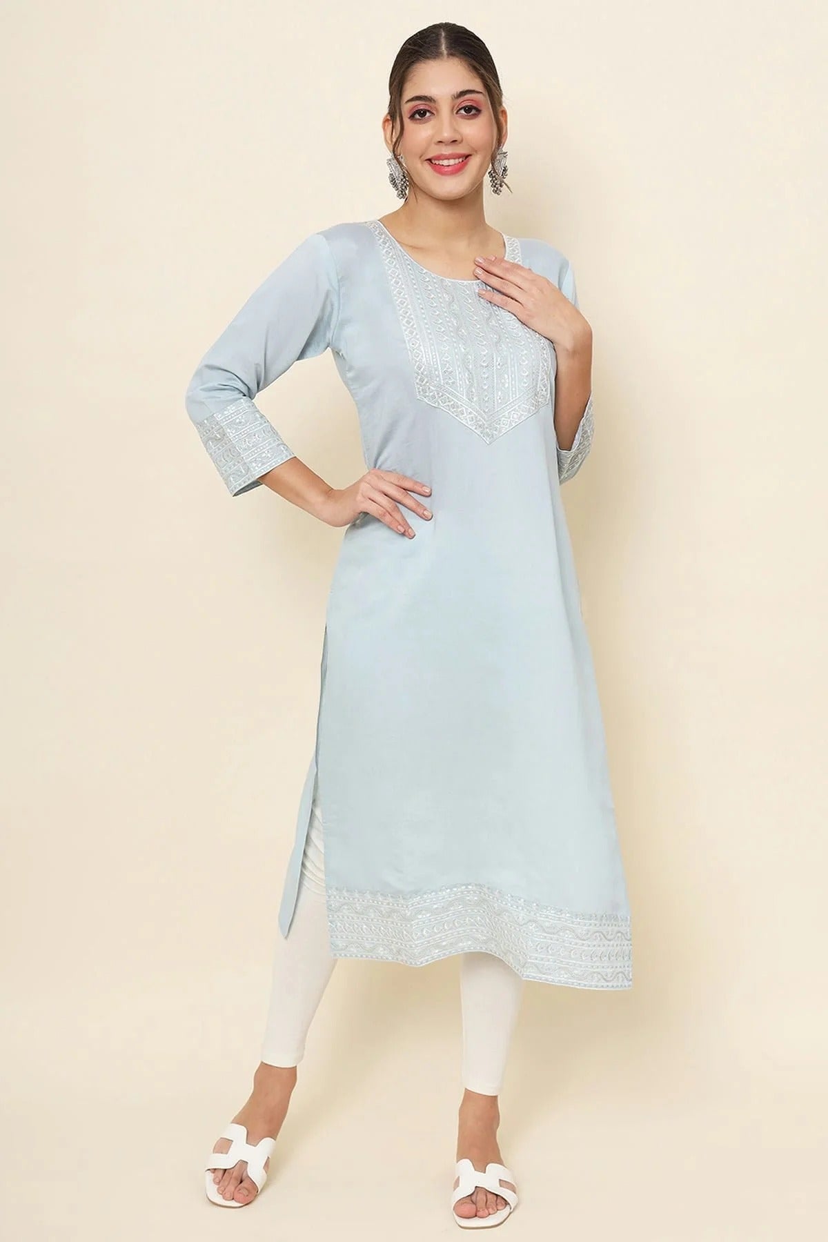 Sky Blue Cotton Kurti NCKR11112090