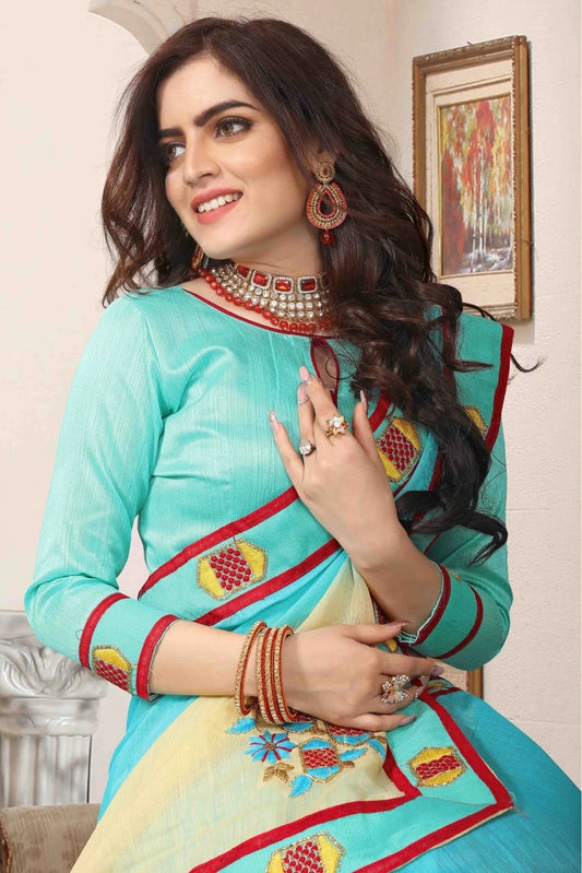 Sky Blue Cotton Silk Designer Saree NCSD11210626