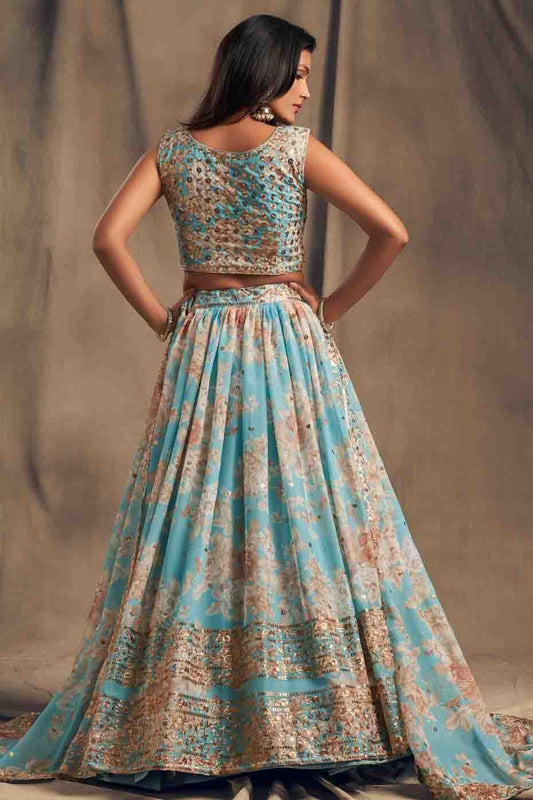 Sky Blue Digital Printed Organza Lehenga Choli NCLC10110348