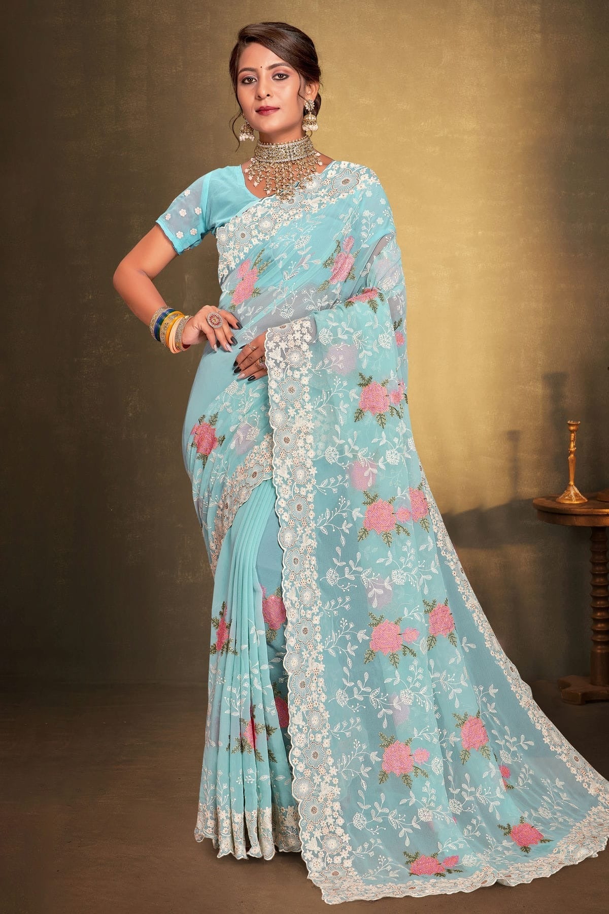 Sky Blue Georgette Designer Saree NCLC11210333