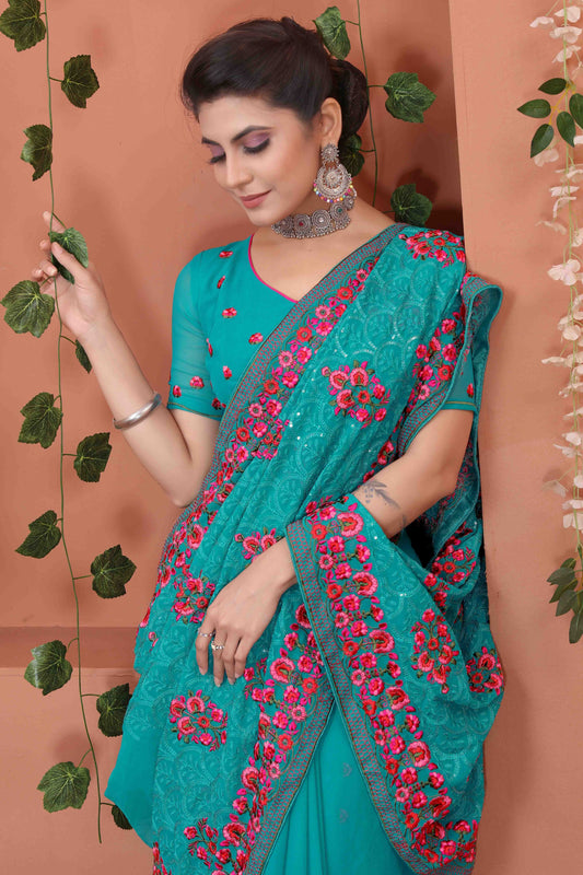 Sky Blue Georgette Designer Saree NCSD10910733