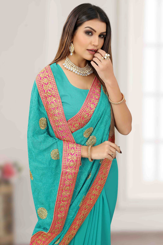 Sky Blue Georgette Designer Saree NCSD11210920