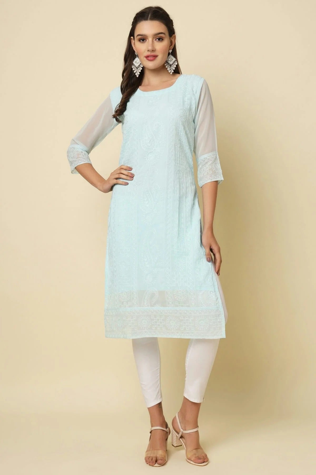Sky Blue Georgette Kurti NCKR11112088
