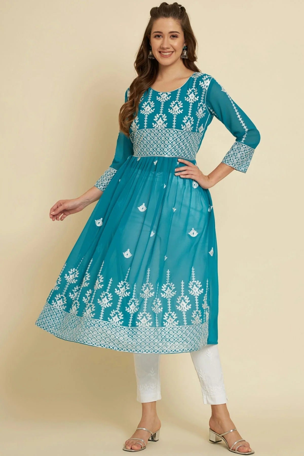 Sky Blue Georgette Kurti NCKR11112181