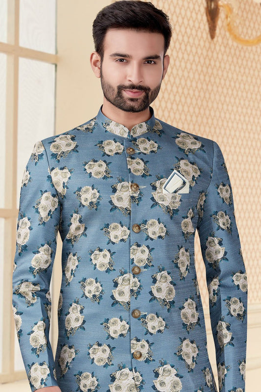 Sky Blue Jacquard Sherwani NCSH10410354