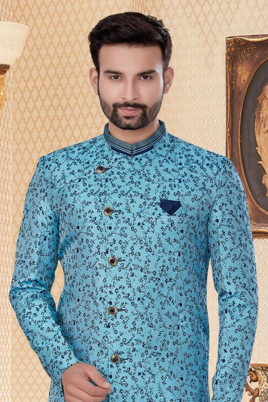 Sky Blue Jacquard Sherwani NCSH10410369