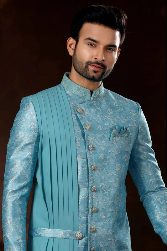 Sky Blue Jacquard Sherwani NCSH10410470