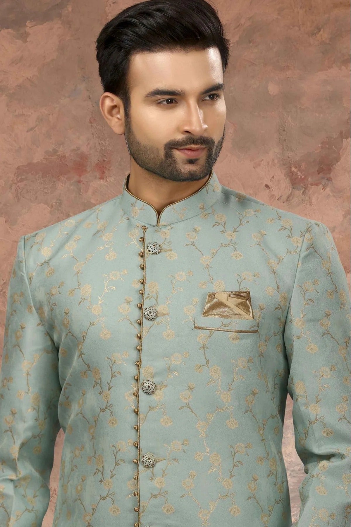 Sky Blue Jacquard Woven Sherwani NCSH10410411