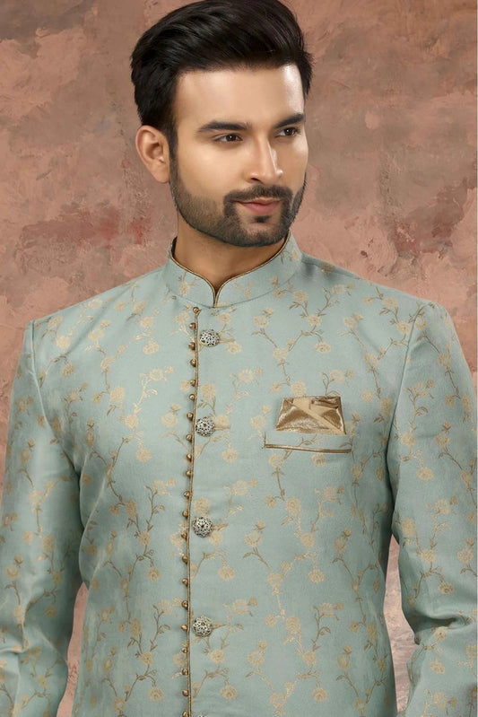 Sky Blue Jacquard Woven Sherwani NCSH10410411