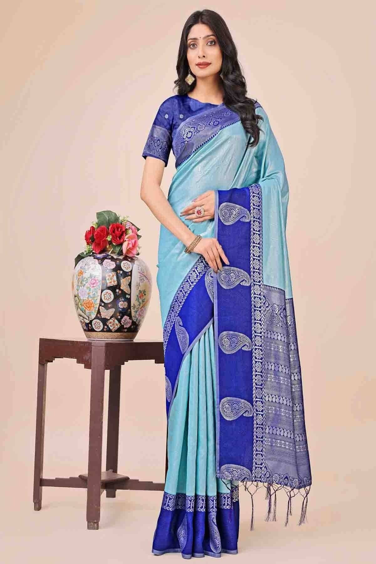 Sky Blue Lichi Silk Woven Traditional Sarees NCSD11110264