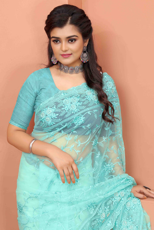 Sky Blue Net Designer Saree NCSD10910714