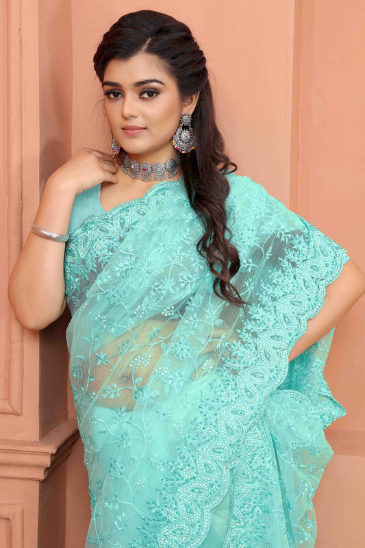 Sky Blue Net Designer Saree NCSD10910719