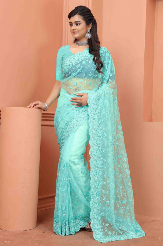Sky Blue Net Designer Saree NCSD10910719