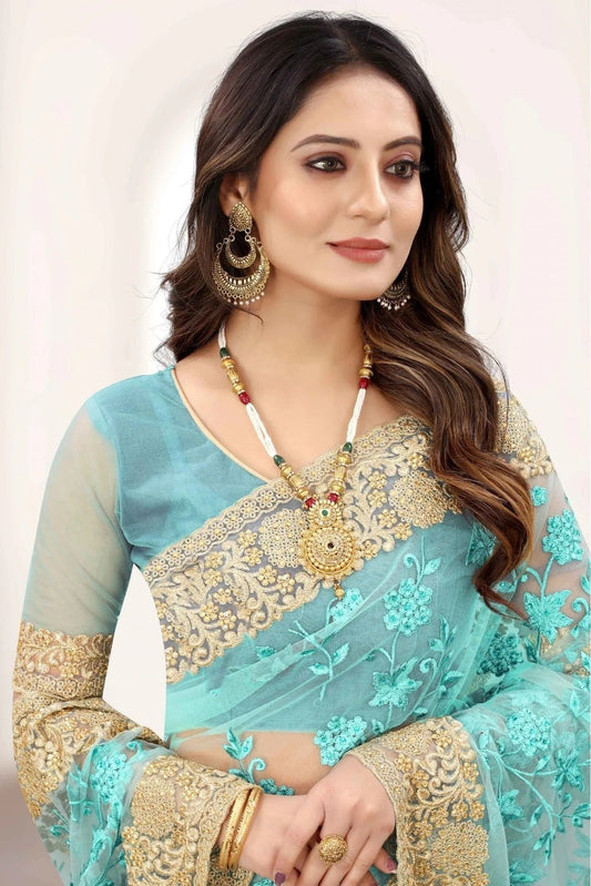 Sky Blue Net Designer Saree NCSD11210830