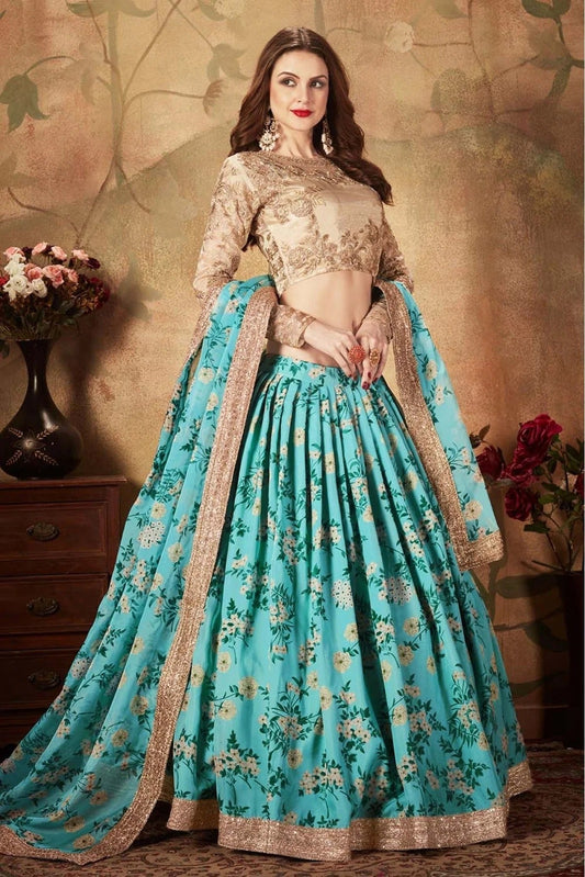 Sky Blue Organza Lehenga Choli NCLC10110318