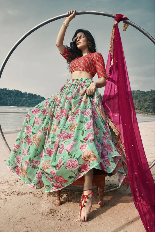 Sky Blue Organza Printed Lehenga Choli NCLC10810604