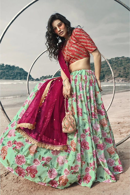 Sky Blue Organza Printed Lehenga Choli NCLC10810604