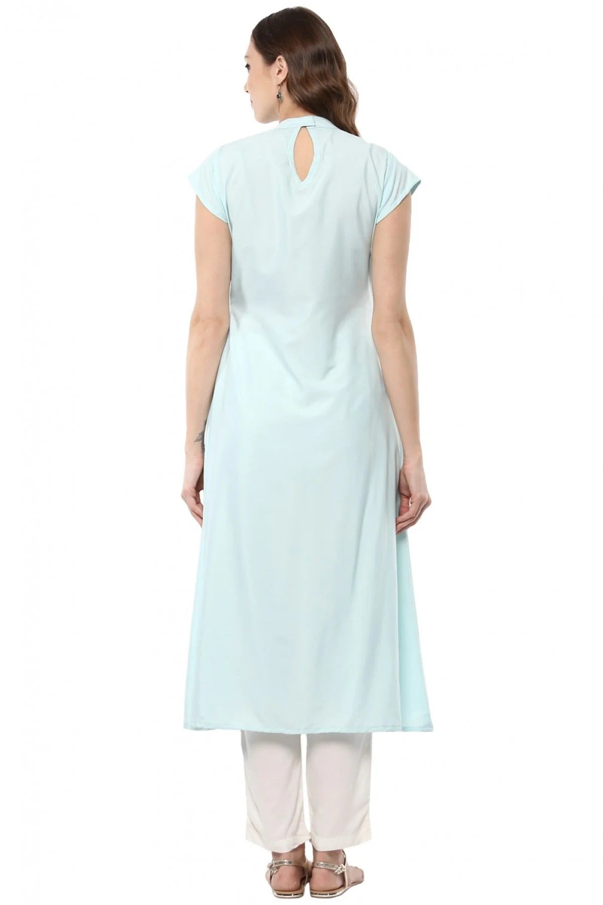 Sky Blue Plus Size Crepe Flared Kurti NCKR10610175