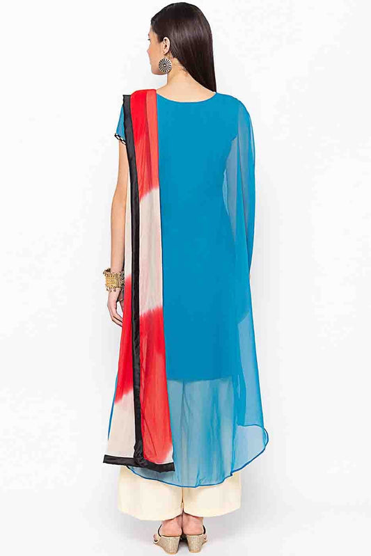 Sky Blue Plus Size Georgette Embroidery Palazzo Pant Suit NCSS10710626