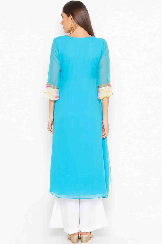 Sky Blue Plus Size Stitched Georgette Embroidery Palazzo Pant Suit NCSS10710513