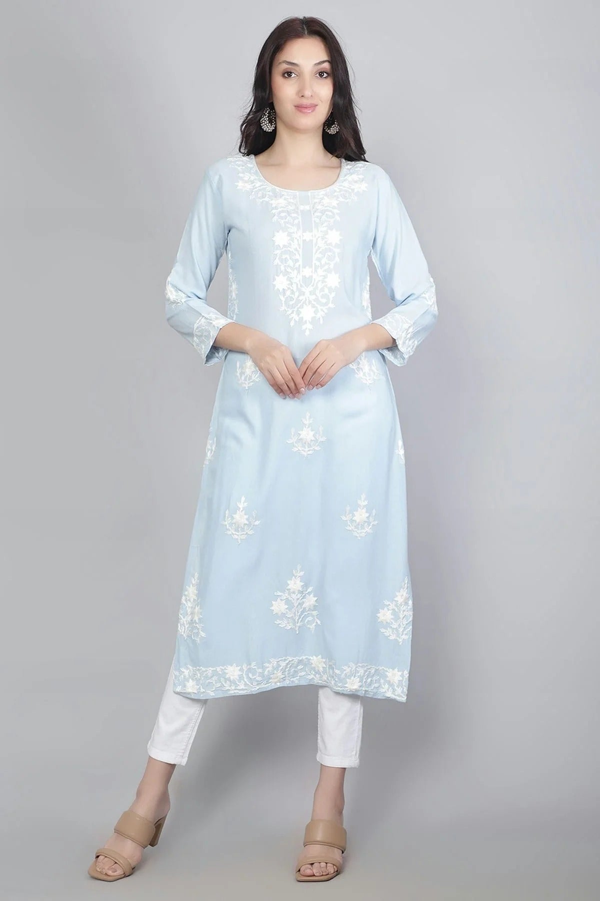 Sky Blue Rayon Kurti NCKR11112129
