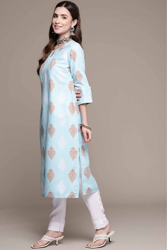 Sky Blue Rayon Printed Kurta With Pant NCKR10610161