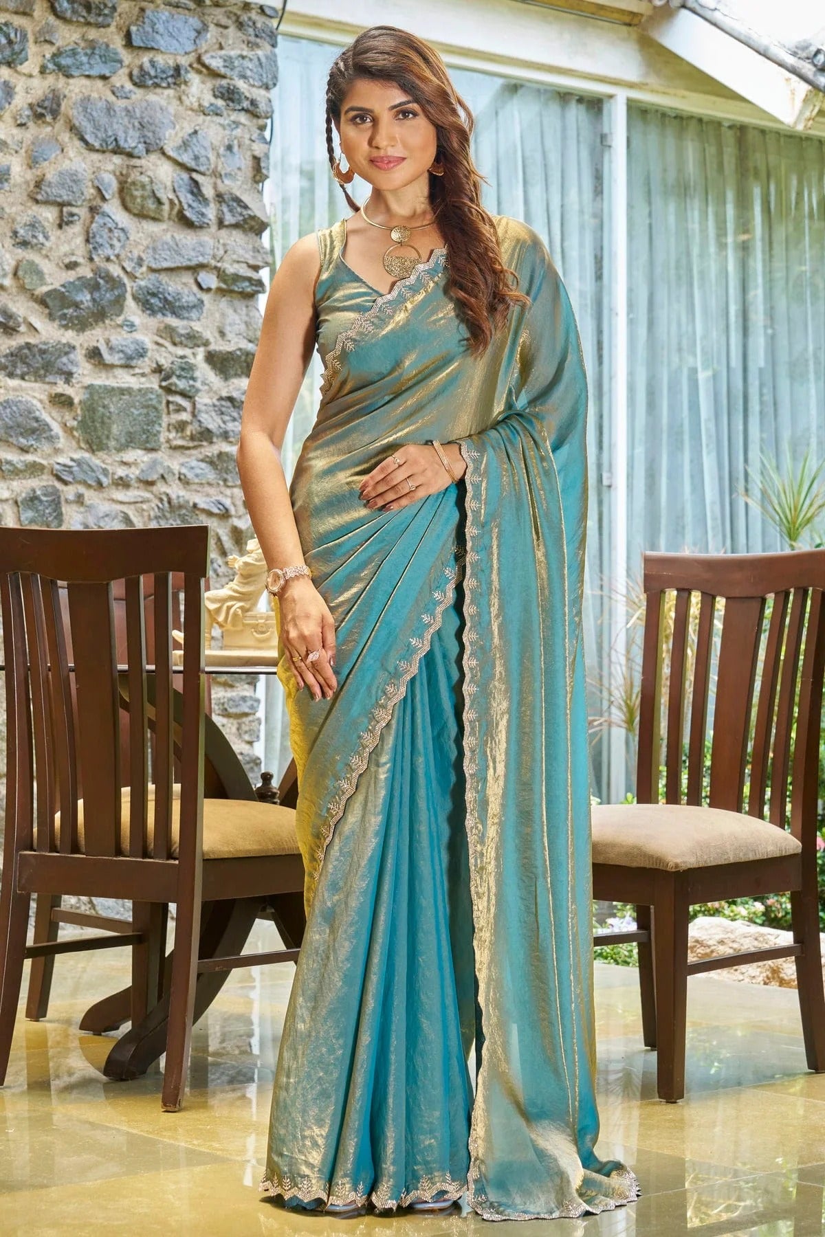 Sky Blue Silk Designer Saree NCSD11210218